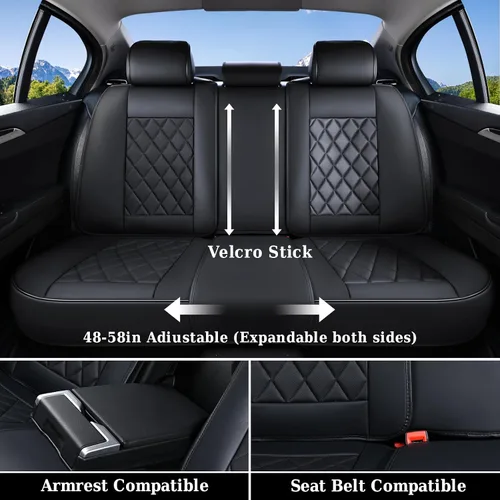 Vista 4 de Coverado Funda protectora para asiento delantero y trasero, ajuste universal, piel y tela, color rojo