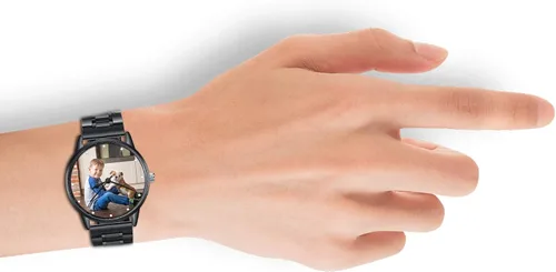 Vista 7 de Gemszoo Reloj de encargo de la foto del reloj personalizado de la foto del reloj del cuarzo de la malla del acero inoxidable para los hombres