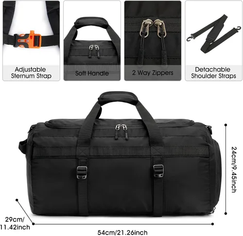 Vista 6 de G4Free Bolsa de gimnasio para mujeres y hombres, mochila de lona de 45 litros con compartimento para zapatos, resistente al agua, bolsa de viaje