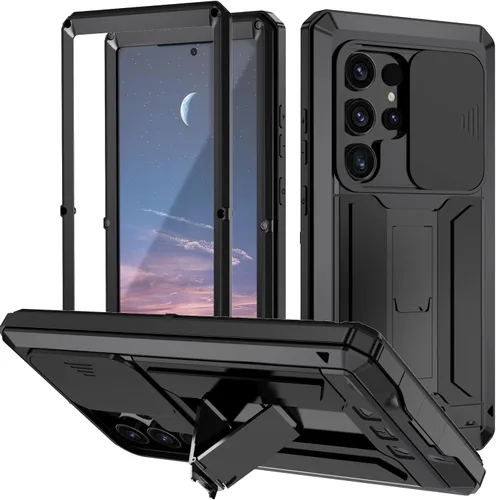 Vista 8 de Funda de metal para Samsung Galaxy S22 Ultra, funda de metal militar resistente para exteriores, pantalla incorporada, función atril, protector