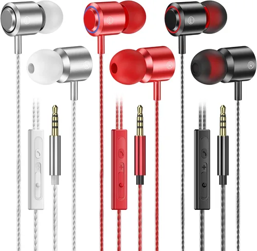 Vista 8 de Paquete de 2 auriculares con cable con micrófono, auriculares intrauditivos con cable con bloqueo de ruido y control de volumen, sonido premium