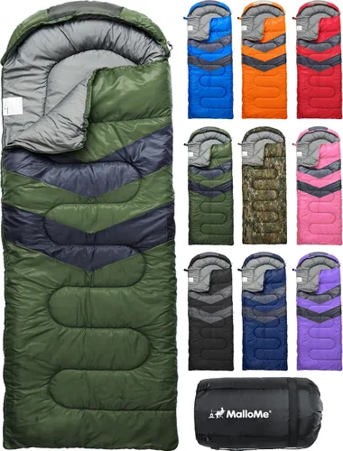 Vista 30 de MalloMe Sacos de dormir para adultos en clima frío y cálido – Saco de dormir para niños, niñas, niños – Accesorios ligeros esenciales de camping