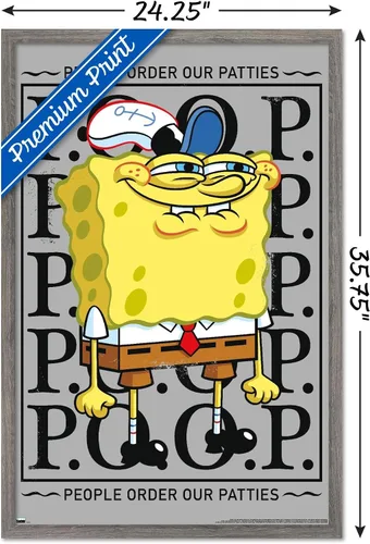 Vista 3 de Trends International Nickelodeon Bob Esponja - Póster de pared P.O.O.P. de 22.37 x 34.00 pulgadas, versión enmarcada de madera de granero