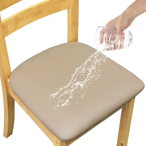 Vista 9 de Fundas elásticas de cuero para asientos de silla con lazos elásticos, fundas impermeables de cuero PU para asientos de silla de comedor, fundas