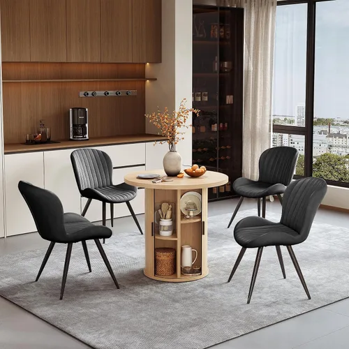 Vista 33 de Miereirl Moderno juego de comedor de 5 piezas para mesa redonda de madera de 4,31.5 pulgadas con estante de almacenamiento semiabierto y puerta