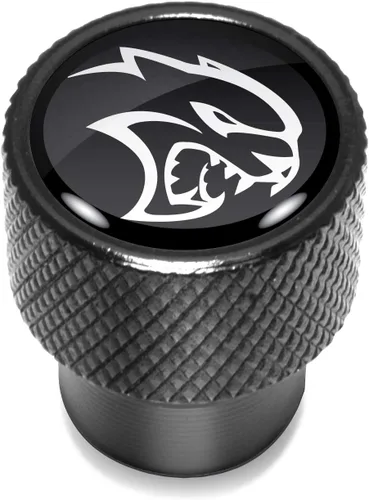 Vista 2 de iPick Image Para Dodge SRT Hellcat Logo en negro Easy Grip Premium aluminio válvula válvula tapas - licencia