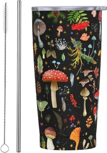Vista 2 de Taza de hongos, taza de hongos, regalos de hongos, taza de café de 20 onzas, taza de viaje aislada con tapa a prueba de fugas, vaso reutilizable