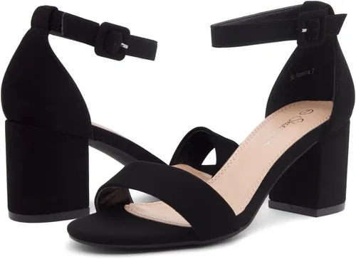 Vista 7 de Shoe Land SL-Romina - Sandalias de tacón bajo grueso para mujer, puntera abierta, correa al tobillo, tacón de bloque, para graduación, boda, fiesta