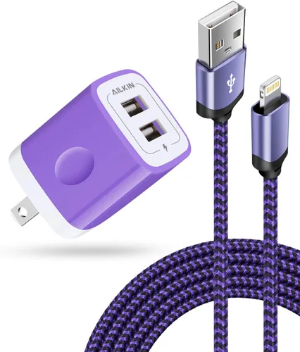 Vista 32 de AILKIN - Cargadores para iPhone con certificación MFI, cable Lightning trenzado de 6 pies de largo USB Wall Charger, Fast Charging Power Cord Plug