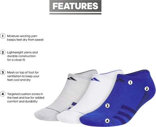 Vista 2 de adidas Men's Superlite Stripe 3 No Show Socks (3-Pair)