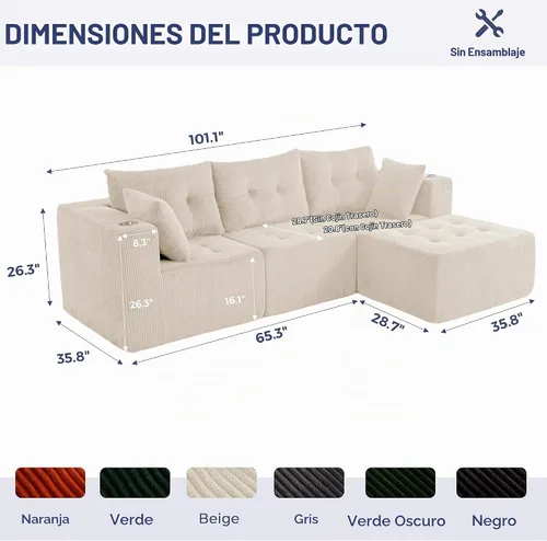 Vista 2 de MAXYOYO Sofá deshuesado, sofá modular en forma de L, sofá de 4 asientos