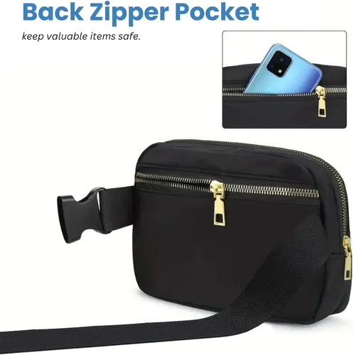 Vista 6 de Riñonera unisex con correa ajustable, bolsa de cintura pequeña, Negro -, Fifteen Riñonera