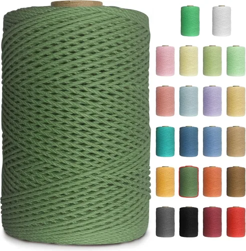 Vista 10 de Cuerda de macramé de colores de 0.039 in, cuerda de algodón de 656 pies, 3 hebras trenzadas, cuerda de algodón colorido para manualidades