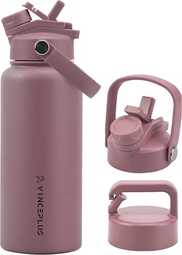 Vista 24 de Botella de agua de acero inoxidable de 32 onzas con tapa 2 en 1, botella de agua aislada al vacío de triple pared, a prueba de fugas, asa