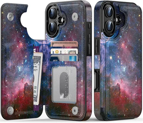 Vista 375 de LETO para iPhone 15 Pro Funda tipo cartera - Tapa tipo folio con patada - Diseños de moda - Tarjetero - Funda protectora para mujeres y niñas - 6.1