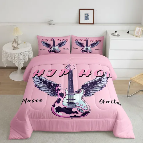 Vista 29 de Castle Fairy Juego de edredón de botas de vaquero, tamaño individual, juego de ropa de cama bohemio con guitarra musical para niños y niños