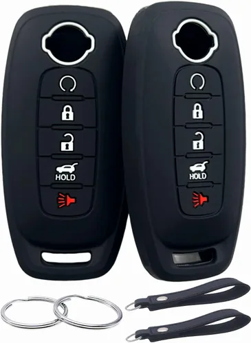 Vista 10 de REPROTECTING Funda de goma de silicona para llavero compatible con Nissan Pathfinder Rogue (5 botones, rosa rosa)