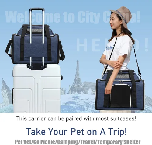 Vista 5 de HSC - Transportadores de mascotas para gatos de lados blandos para cachorros para viajes al aire libre, ventanas de malla transpirable, bolsillo