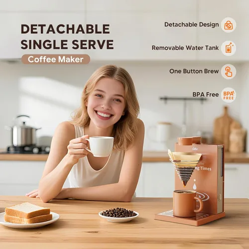 Vista 2 de i Cafilas Cafetera eléctrica para verter sobre café, cafetera portátil de una sola porción con filtro reutilizable, tanque de agua desmontable de 10