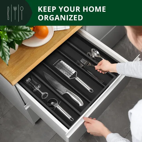 Vista 7 de ROYAL CRAFT WOOD Organizador de cajones de cocina de bambú de lujo, organizador de cubiertos, soporte para utensilios y bandeja de cubiertos