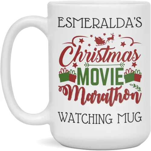 Vista 3 de Christmas movie watching mug for Esmeralda, 11-Ounce White