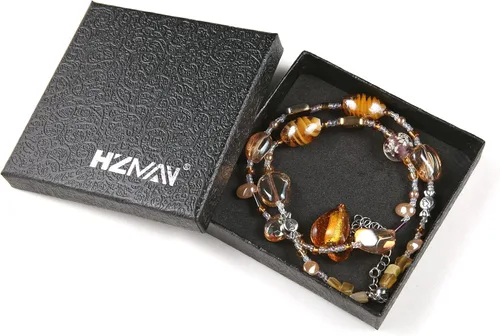 Vista 6 de HZMAN Bohemian Stone Glass Beaded Beads Choker Necklace for Women Girls Handmade Adjustable Beach Necklace Jewelry Gift