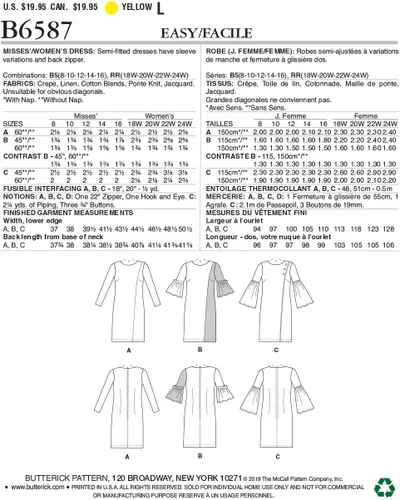 Vista 2 de Butterick Patterns - Patrones de costura para vestidos de mujer tallas 18 a 20 W 22 a 24 W color blanco