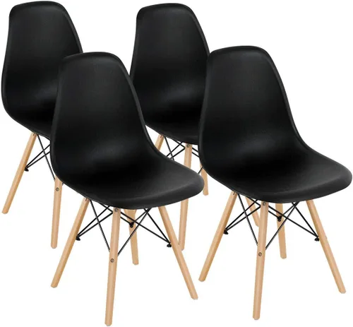 Vista 11 de DORTALA Sillas de comedor premontadas, sillas de plástico con patas de madera, respaldo ergonómico, sillas sin brazos de estilo moderno para sala
