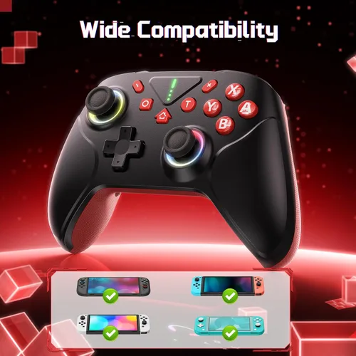 Vista 2 de [Switch 2/1/OLED Wireless Controller] Wireless Controller for Nintendo Switch 2/Switch/OLED, RGB 12 Color, Bluetooth Game Controller with Vibration