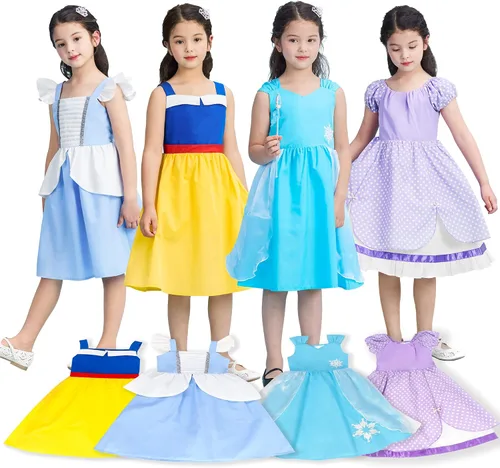 Vista 2 de Juego de ropa de princesa para niñas, 4 piezas, trajes de algodón sin mangas para regalo de cumpleaños, disfraz de Halloween