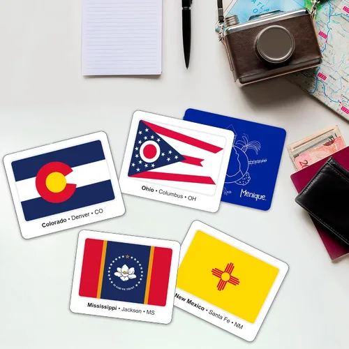 Vista 9 de Menique Juego de Memoria de Banderas de Estados de EE. UU. – 100 Tarjetas (50 Parejas) – Aprende Banderas de Estados, Capitales y Abreviaturas