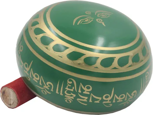 Vista 5 de DharmaObjects Juego completo de cuenco tibetano de meditación Om Mani Padme Hum (XL, verde)