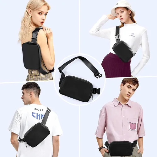 Vista 9 de Bolsa de Cintura Mini Negra Riñonera para Mujeres y Hombres, Riñonera Pequeña de Moda, Bolsa Cruzada para Cintura para Correr, Senderismo, Jogging