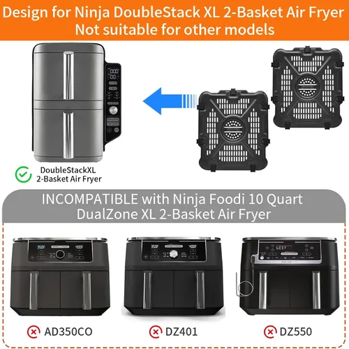 Vista 4 de Accesorios para freidora de aire Ninja SL401 SL451 doble pila XL 2 cestas freidora de aire, 2 piezas de repuesto para freidora de aire, bandeja