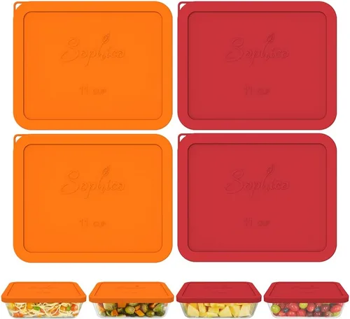 Vista 11 de SOPHICO 7212-PC - Tapas rectangulares de silicona para vidrio Pyrex (11 tazas) Silicona de grado alimenticio, a prueba de fugas, tapas herméticas