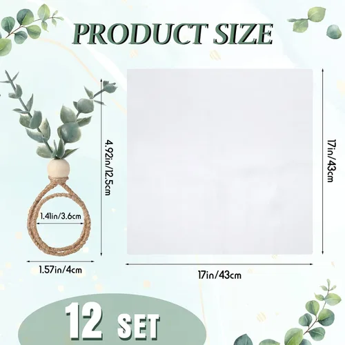 Vista 2 de 24 servilletas de eucalipto y servilletas de tela de madera de granja, diseño de hojas rústicas para decoración de mesa de boda y Pascua