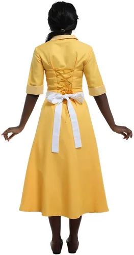 Vista 3 de Cosplay.fm Vestido de camarera amarillo para mujer, disfraz de cosplay para Halloween