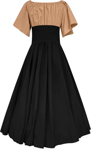 Vista 5 de SHOPESSA Vestido renacentista disfraz victoriano para mujer vestido de baile de retazos vestido medieval de manga acampanada con corsé
