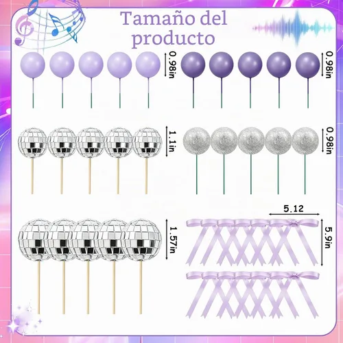 Vista 2 de MEMOVAN Decoración de pastel de bola de discoteca morada para decoración de Arco