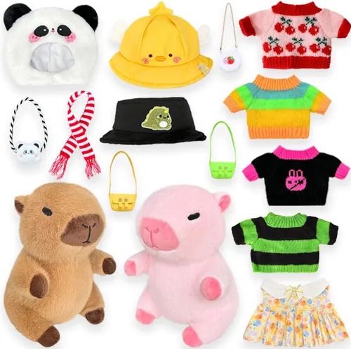 Vista 5 de 2 Peluches de Capibara con 13 piezas de ropa y accesorios, juguetes de peluche de animales rellenos para vestir capibara, lindos peluches de 10.2