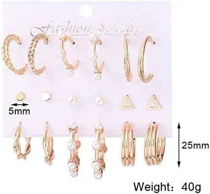 Vista 2 de Juego de 56 pares de aretes para mujer, aretes de aro de perla, varios aretes de tuerca, joyería simple y linda