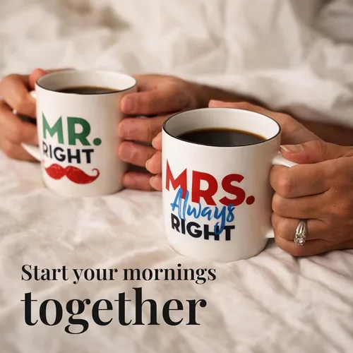 Vista 3 de Triple Gifffted Mr Right Mrs Always Right - Tazas de café, ideas de regalos para parejas, aniversario de boda, compromiso, Navidad, para él