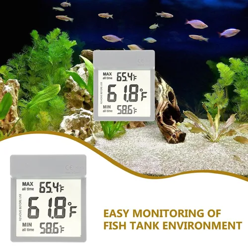 Vista 8 de LCD Digital Aquarium Thermometer Fish Tank Water Temperature Gauge with Display, Dual Celsius Fahrenheit Modes, Detachable Adhesive Design, External