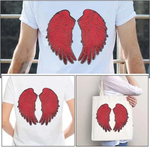 Vista 3 de Angel Wing Sequin Embroidered Iron-on Applique Patch, Medium Red 2pcs, DIY Clothes Accessory for Jackets and Garment Sewing, Large Decorative Wings