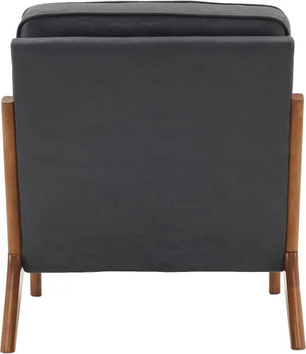 Vista 4 de Sillón moderno Mid-Century - Sillón de interior con respaldo y cojín de asiento, silla de lectura tapizada de terciopelo de peluche con reposabrazos