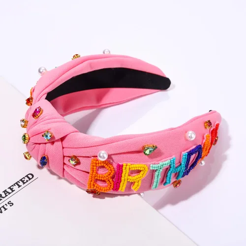 Vista 6 de YAHPERN Diadema de cumpleaños para mujer con cuentas "It's My Birthday", diadema anudada con diamantes de imitación de cristal, diadema de nudo