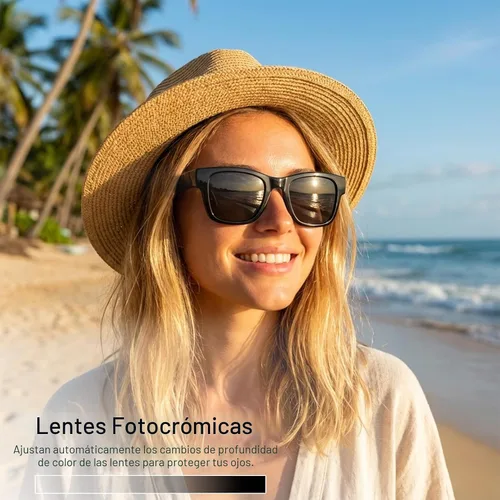 Vista 6 de Lentes inteligentes AI con lentes de cambio de color, gafas Bluetooth para hombres y mujeres con traducción más de 160 idiomas asistente de voz