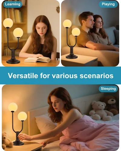 Vista 7 de Lightdot Lámpara de mesa con forma de globo para dormitorio, de mediados de siglo, moderna, negra, pequeña, lámpara de escritorio, regulable, 3000