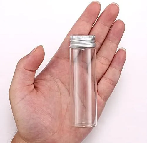 Vista 2 de TOBWOLF Tarros de vidrio para especias, 12 recipientes de 50 ml / 1.7 oz Frascos de vidrio de repuesto con tapa de aluminio