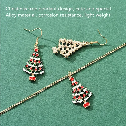 Vista 4 de Betued Christmas Earrings Necklace Set, Jewelry Set, Christmas tree pendant design Color design Alloy material resistance Light weight for Women
